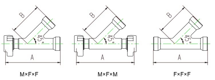 Integral 45° Lateral Tee Dimension Diagram