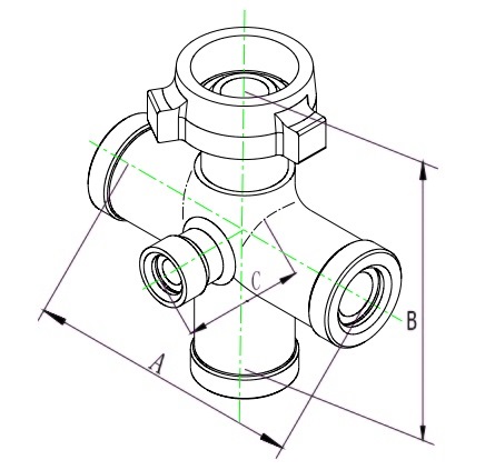Integral Cross with Pressure Gauge Port Dimension Diagram