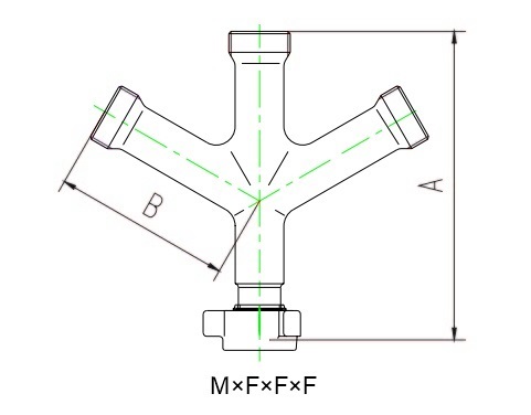 Integral Double 45° Lateral Tee Dimension Diagram