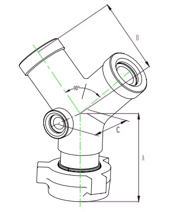 Integral Y Tee with Pressure Gauge Port Dimension Diagram