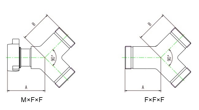 Integral Y Tee Dimension Diagram